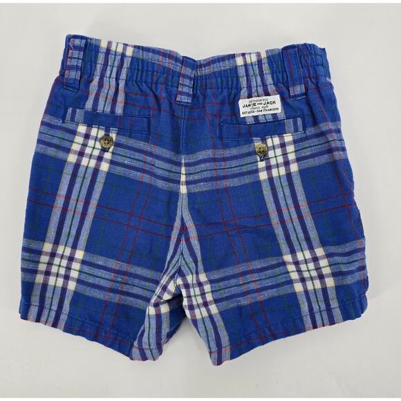 Janie and Jack Baby Boy Royal Blue Plaid Linen Cotton Shorts - Picture 3 of 3